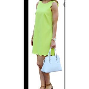 J Crew Scalloped Shift neon citrine Sleeveless Dress sz 2